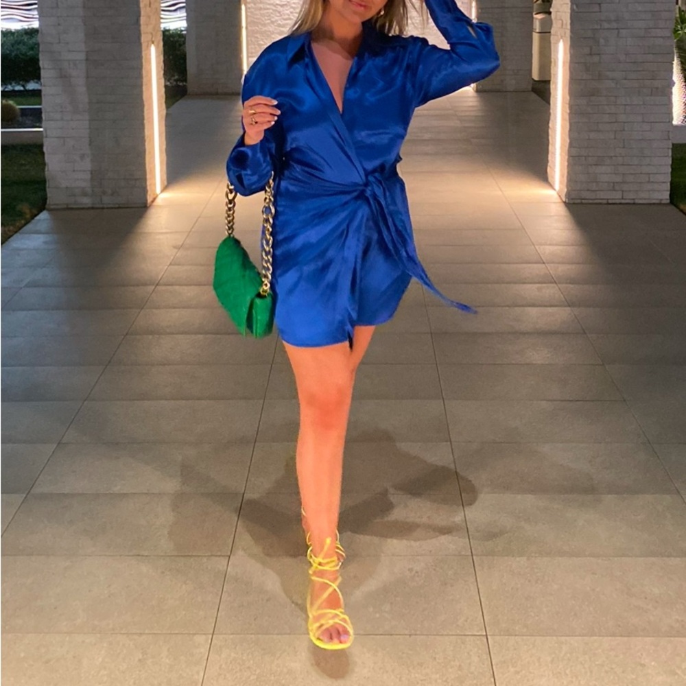 Satin Blue Wrap Dress
